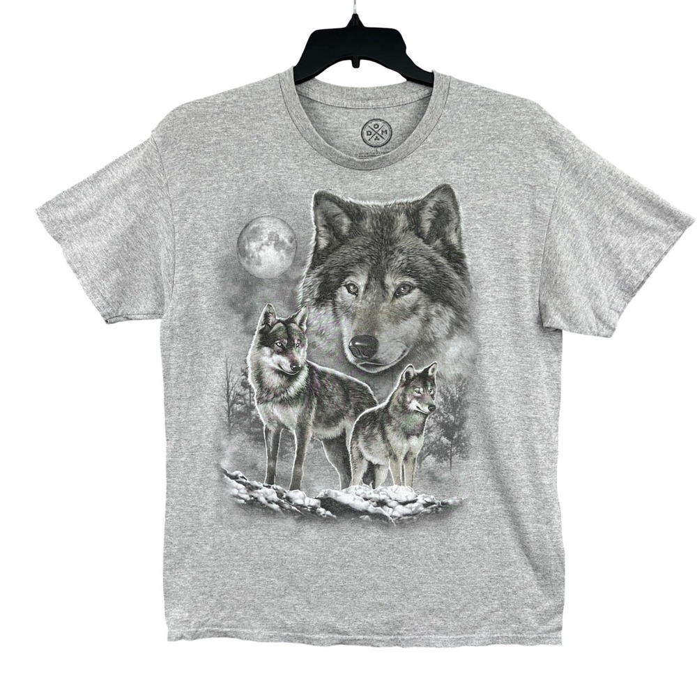 Dom Wolf‎ Trio Full Moon Graphic T-Shirt Unisex L Gray Short Sleeve Cotton